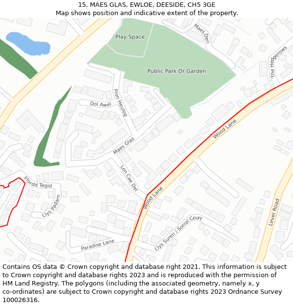 15, MAES GLAS, EWLOE, DEESIDE, CH5 3GE: Location map and indicative extent of plot