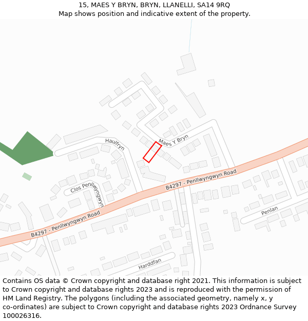 15, MAES Y BRYN, BRYN, LLANELLI, SA14 9RQ: Location map and indicative extent of plot