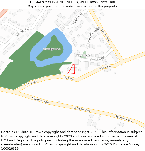 15, MAES Y CELYN, GUILSFIELD, WELSHPOOL, SY21 9BL: Location map and indicative extent of plot