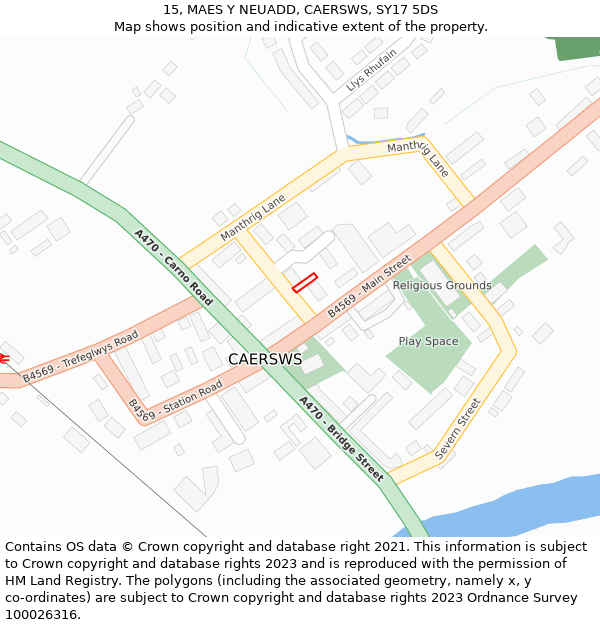 15, MAES Y NEUADD, CAERSWS, SY17 5DS: Location map and indicative extent of plot