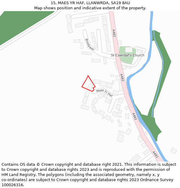 15, MAES YR HAF, LLANWRDA, SA19 8AU: Location map and indicative extent of plot