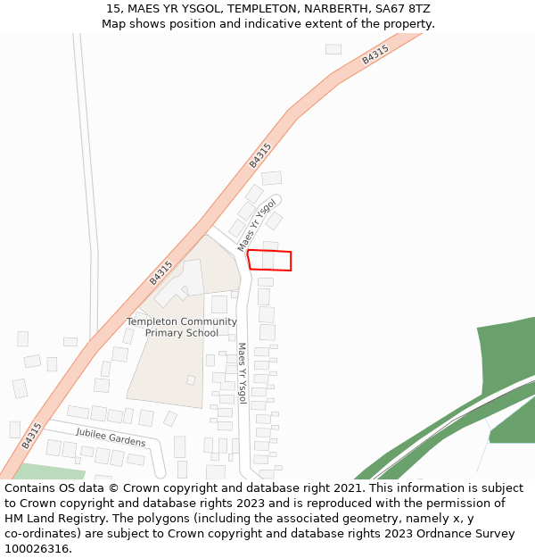 15, MAES YR YSGOL, TEMPLETON, NARBERTH, SA67 8TZ: Location map and indicative extent of plot