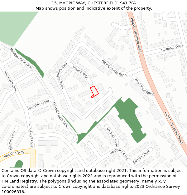 15, MAGPIE WAY, CHESTERFIELD, S41 7FA: Location map and indicative extent of plot