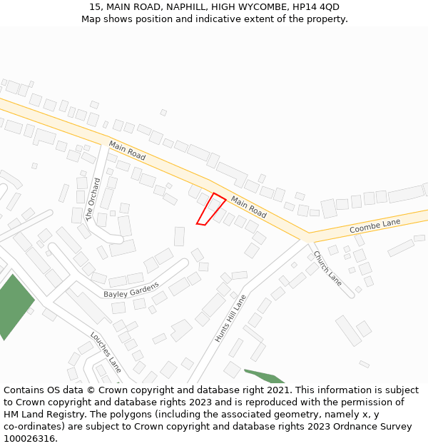 15, MAIN ROAD, NAPHILL, HIGH WYCOMBE, HP14 4QD: Location map and indicative extent of plot