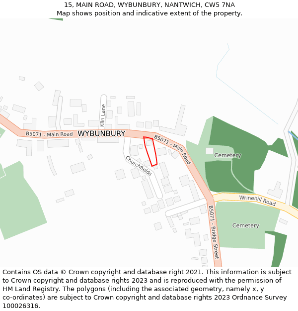 15, MAIN ROAD, WYBUNBURY, NANTWICH, CW5 7NA: Location map and indicative extent of plot