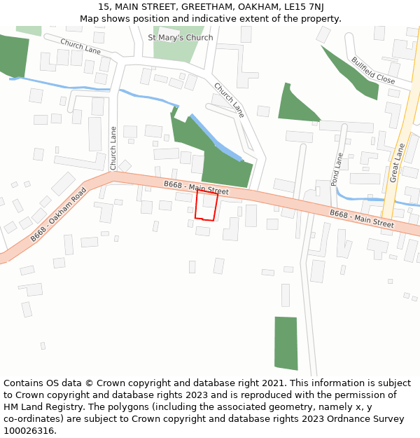 15, MAIN STREET, GREETHAM, OAKHAM, LE15 7NJ: Location map and indicative extent of plot