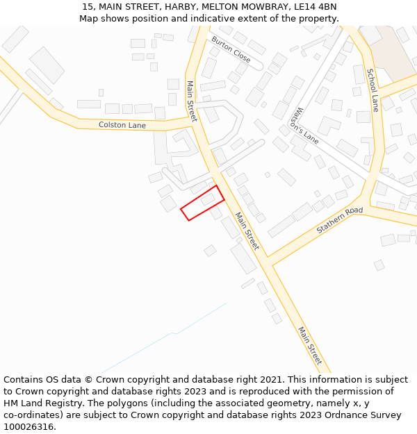 15, MAIN STREET, HARBY, MELTON MOWBRAY, LE14 4BN: Location map and indicative extent of plot
