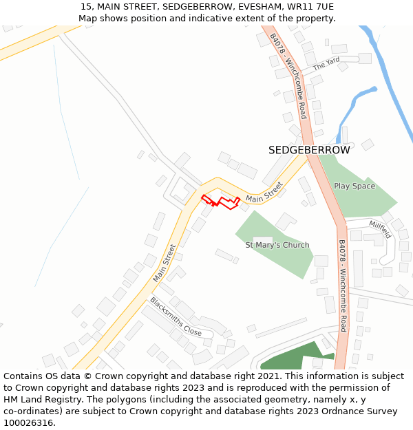 15, MAIN STREET, SEDGEBERROW, EVESHAM, WR11 7UE: Location map and indicative extent of plot