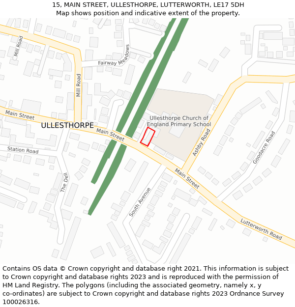 15, MAIN STREET, ULLESTHORPE, LUTTERWORTH, LE17 5DH: Location map and indicative extent of plot