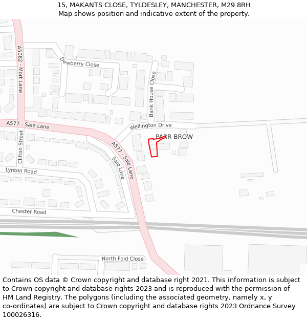 15, MAKANTS CLOSE, TYLDESLEY, MANCHESTER, M29 8RH: Location map and indicative extent of plot