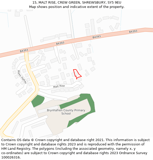 15, MALT RISE, CREW GREEN, SHREWSBURY, SY5 9EU: Location map and indicative extent of plot