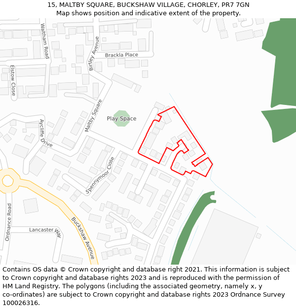15, MALTBY SQUARE, BUCKSHAW VILLAGE, CHORLEY, PR7 7GN: Location map and indicative extent of plot