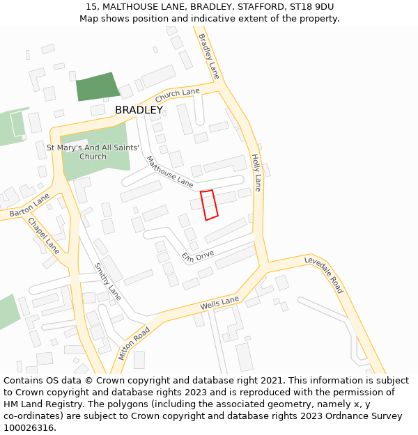 15, MALTHOUSE LANE, BRADLEY, STAFFORD, ST18 9DU: Location map and indicative extent of plot