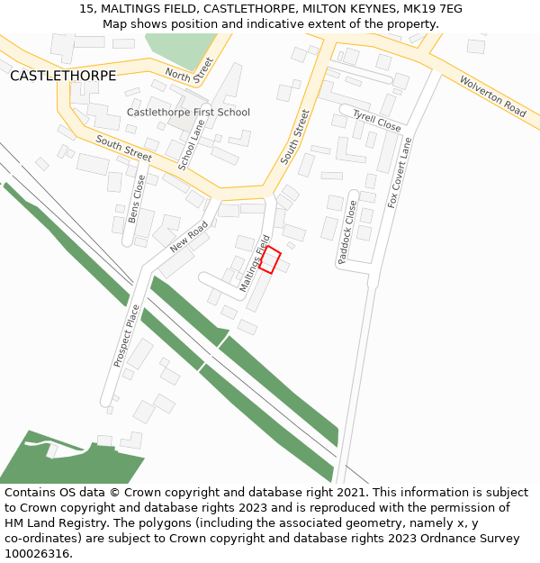 15, MALTINGS FIELD, CASTLETHORPE, MILTON KEYNES, MK19 7EG: Location map and indicative extent of plot