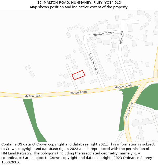 15, MALTON ROAD, HUNMANBY, FILEY, YO14 0LD: Location map and indicative extent of plot