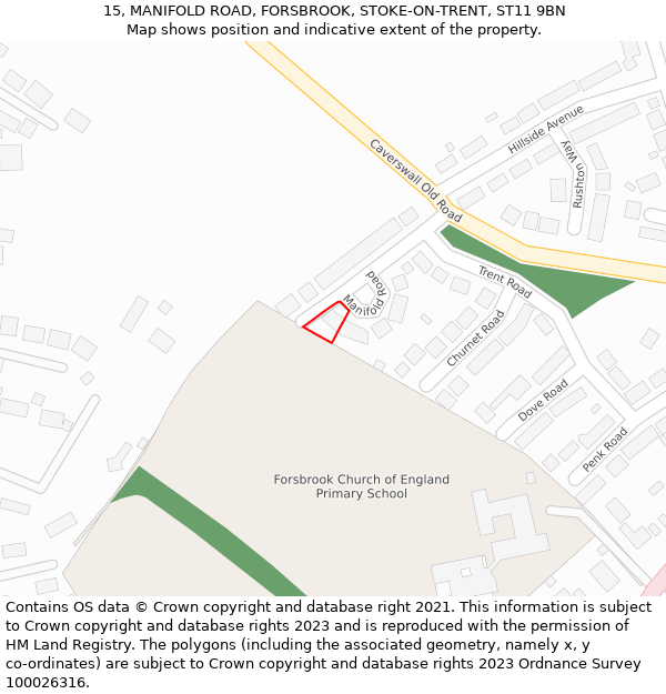 15, MANIFOLD ROAD, FORSBROOK, STOKE-ON-TRENT, ST11 9BN: Location map and indicative extent of plot
