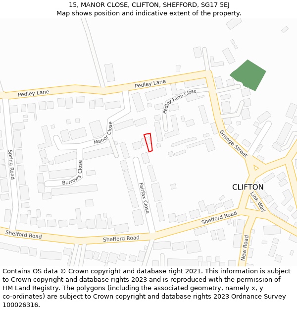 15, MANOR CLOSE, CLIFTON, SHEFFORD, SG17 5EJ: Location map and indicative extent of plot