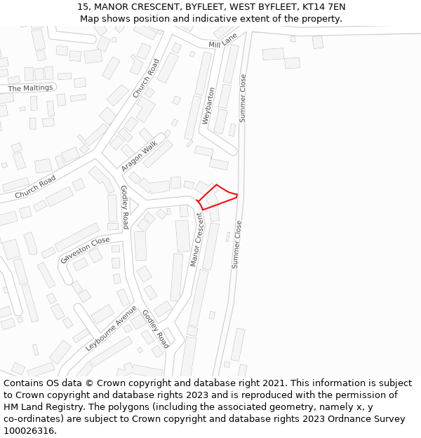 15, MANOR CRESCENT, BYFLEET, WEST BYFLEET, KT14 7EN: Location map and indicative extent of plot