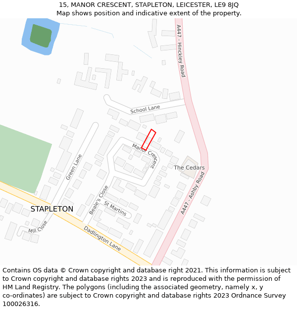 15, MANOR CRESCENT, STAPLETON, LEICESTER, LE9 8JQ: Location map and indicative extent of plot