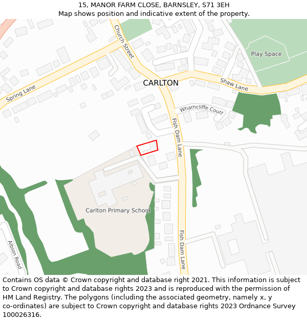 15, MANOR FARM CLOSE, BARNSLEY, S71 3EH: Location map and indicative extent of plot