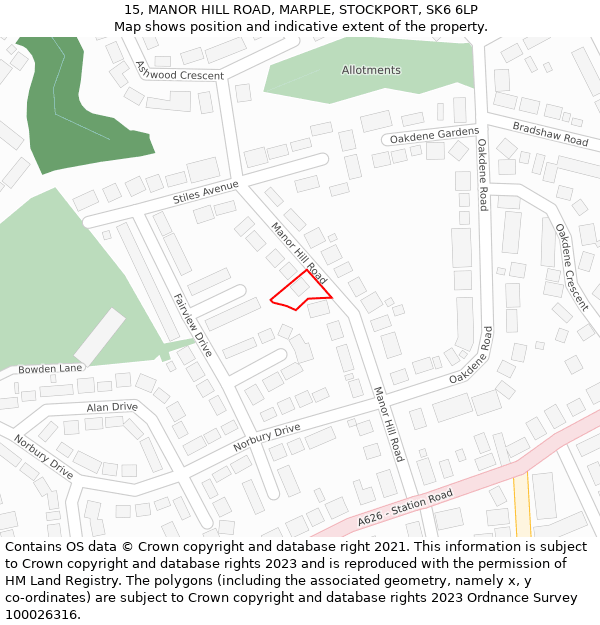 15, MANOR HILL ROAD, MARPLE, STOCKPORT, SK6 6LP: Location map and indicative extent of plot