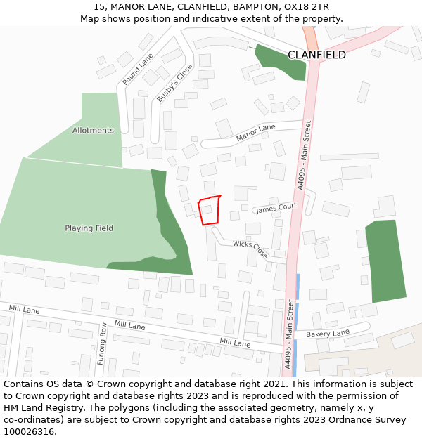 15, MANOR LANE, CLANFIELD, BAMPTON, OX18 2TR: Location map and indicative extent of plot