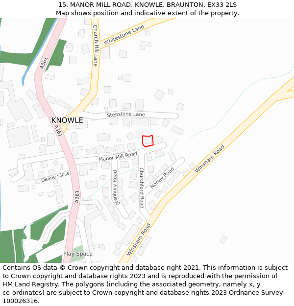 15, MANOR MILL ROAD, KNOWLE, BRAUNTON, EX33 2LS: Location map and indicative extent of plot