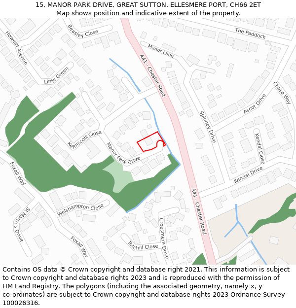 15, MANOR PARK DRIVE, GREAT SUTTON, ELLESMERE PORT, CH66 2ET: Location map and indicative extent of plot