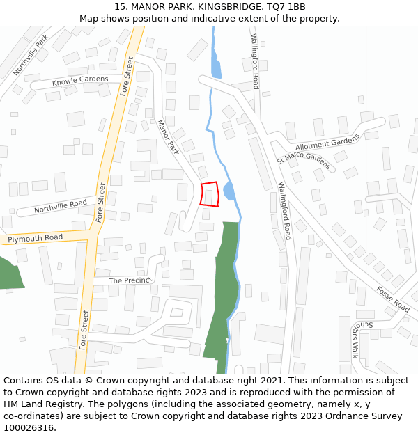 15, MANOR PARK, KINGSBRIDGE, TQ7 1BB: Location map and indicative extent of plot