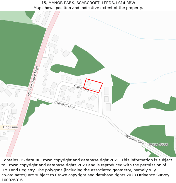 15, MANOR PARK, SCARCROFT, LEEDS, LS14 3BW: Location map and indicative extent of plot
