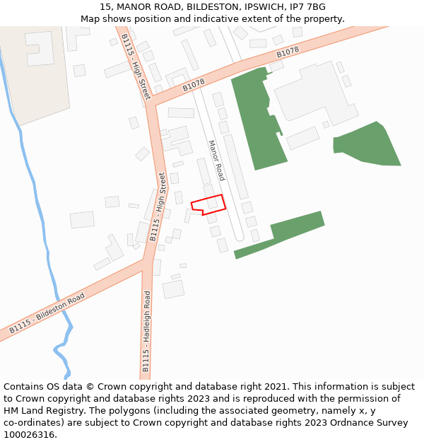 15, MANOR ROAD, BILDESTON, IPSWICH, IP7 7BG: Location map and indicative extent of plot