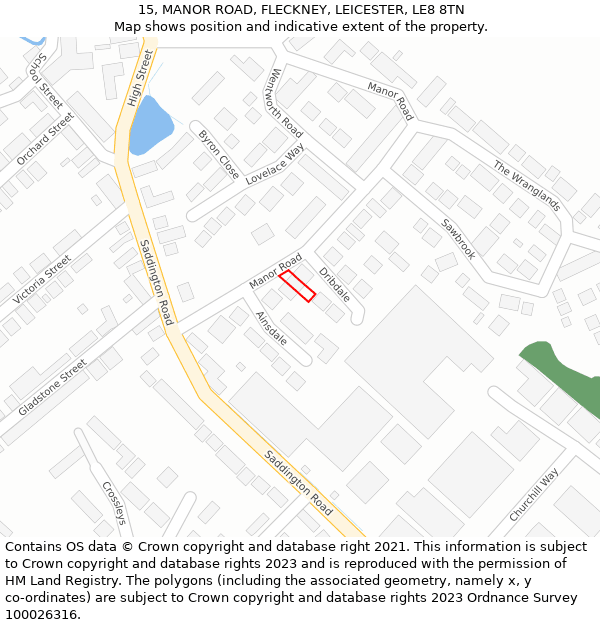 15, MANOR ROAD, FLECKNEY, LEICESTER, LE8 8TN: Location map and indicative extent of plot