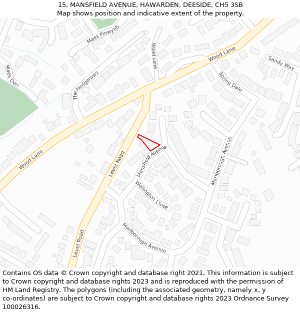 15, MANSFIELD AVENUE, HAWARDEN, DEESIDE, CH5 3SB: Location map and indicative extent of plot