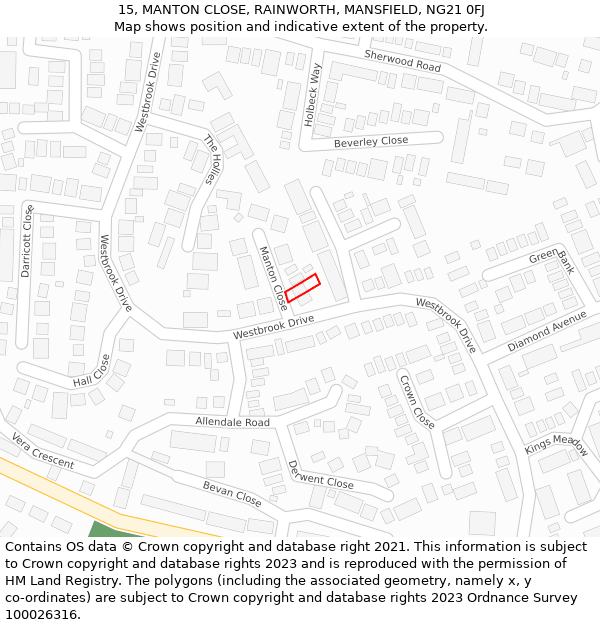 15, MANTON CLOSE, RAINWORTH, MANSFIELD, NG21 0FJ: Location map and indicative extent of plot