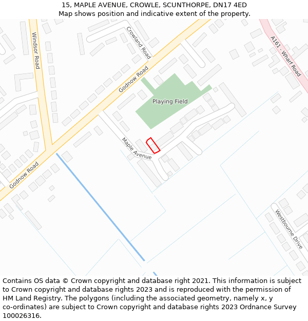 15, MAPLE AVENUE, CROWLE, SCUNTHORPE, DN17 4ED: Location map and indicative extent of plot