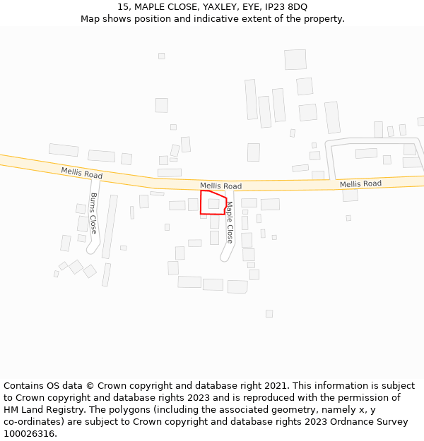 15, MAPLE CLOSE, YAXLEY, EYE, IP23 8DQ: Location map and indicative extent of plot