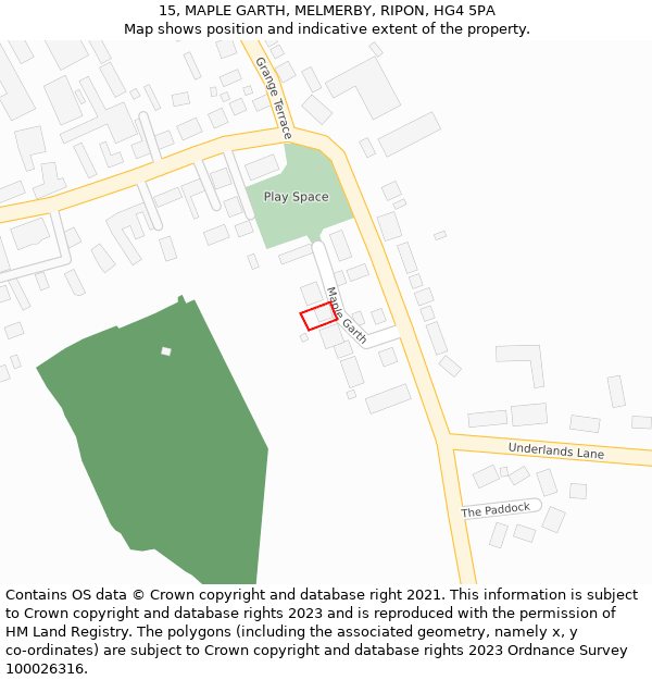 15, MAPLE GARTH, MELMERBY, RIPON, HG4 5PA: Location map and indicative extent of plot