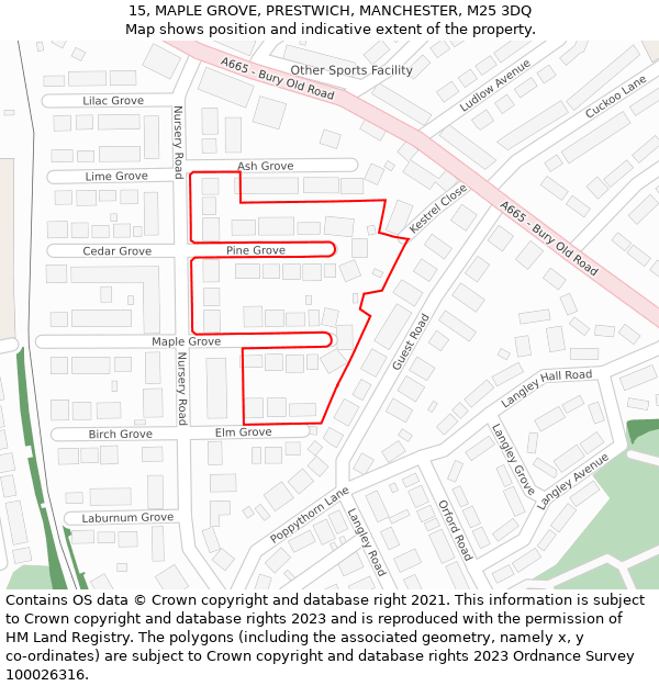 15, MAPLE GROVE, PRESTWICH, MANCHESTER, M25 3DQ: Location map and indicative extent of plot