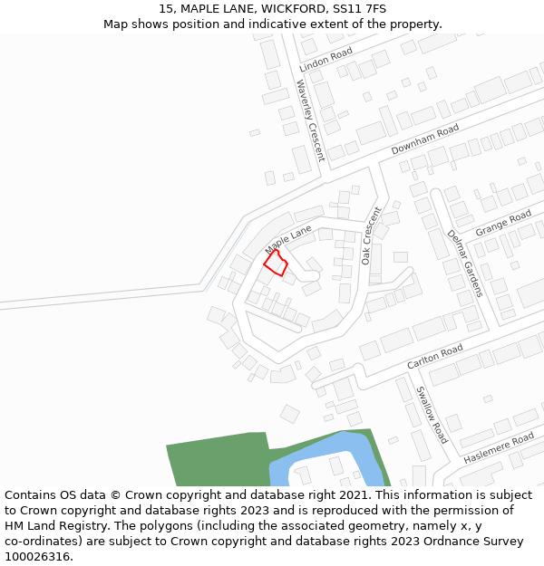 15, MAPLE LANE, WICKFORD, SS11 7FS: Location map and indicative extent of plot