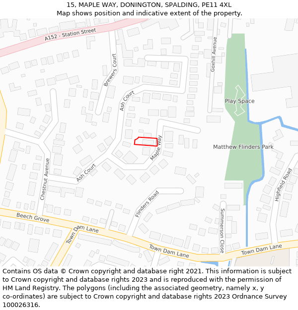 15, MAPLE WAY, DONINGTON, SPALDING, PE11 4XL: Location map and indicative extent of plot