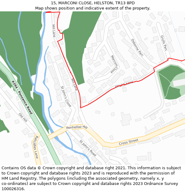 15, MARCONI CLOSE, HELSTON, TR13 8PD: Location map and indicative extent of plot