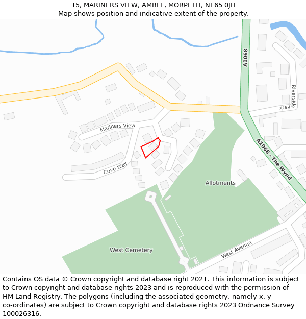 15, MARINERS VIEW, AMBLE, MORPETH, NE65 0JH: Location map and indicative extent of plot