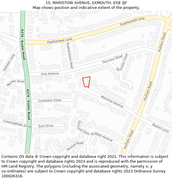 15, MARISTOW AVENUE, EXMOUTH, EX8 3JF: Location map and indicative extent of plot