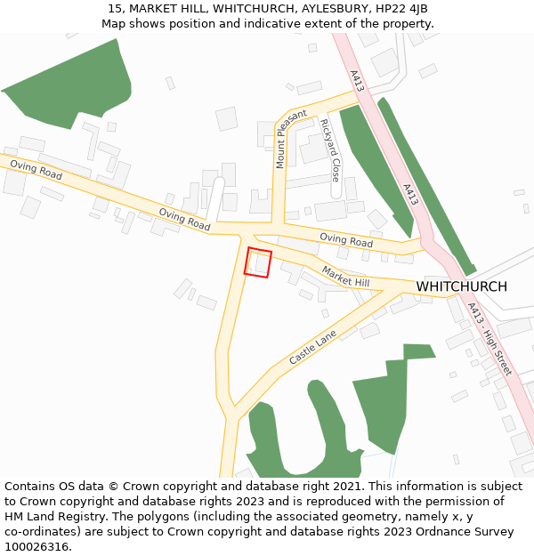 15, MARKET HILL, WHITCHURCH, AYLESBURY, HP22 4JB: Location map and indicative extent of plot