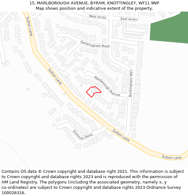 15, MARLBOROUGH AVENUE, BYRAM, KNOTTINGLEY, WF11 9NP: Location map and indicative extent of plot