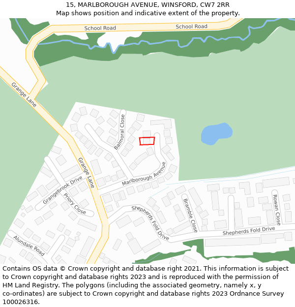 15, MARLBOROUGH AVENUE, WINSFORD, CW7 2RR: Location map and indicative extent of plot