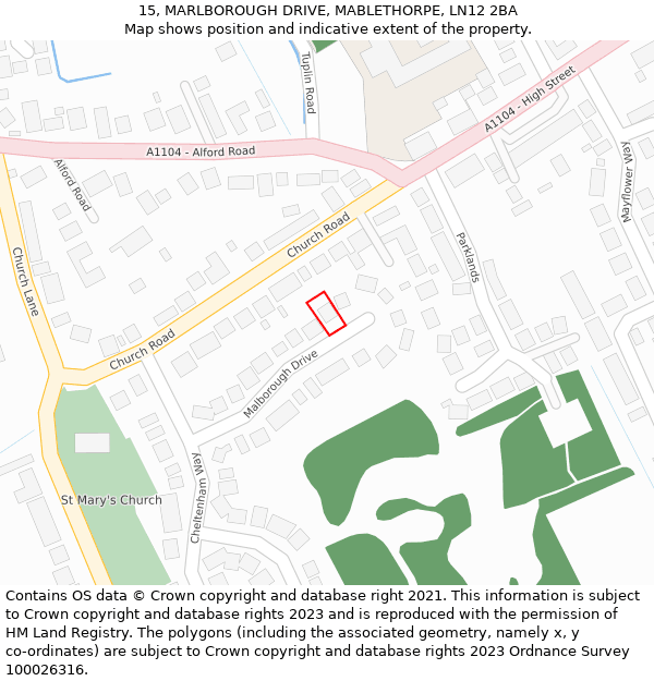 15, MARLBOROUGH DRIVE, MABLETHORPE, LN12 2BA: Location map and indicative extent of plot