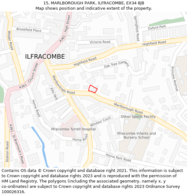 15, MARLBOROUGH PARK, ILFRACOMBE, EX34 8JB: Location map and indicative extent of plot