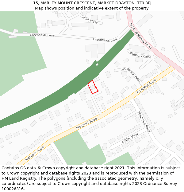 15, MARLEY MOUNT CRESCENT, MARKET DRAYTON, TF9 3PJ: Location map and indicative extent of plot