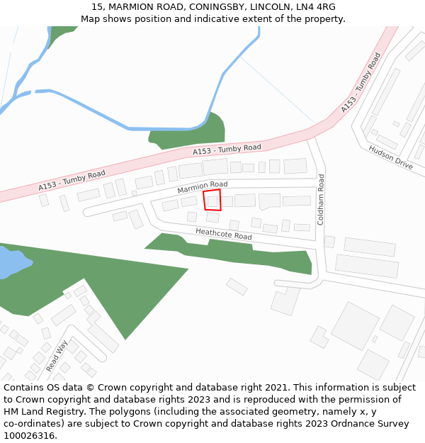 15, MARMION ROAD, CONINGSBY, LINCOLN, LN4 4RG: Location map and indicative extent of plot